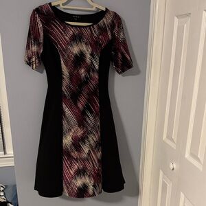 Sami & Jo Black, White and Burgundy Abstract Scoopneck Y2K Dress